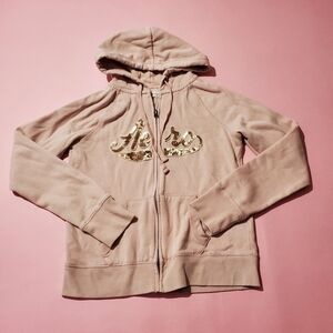 Areopostale Pastel Blush Pink Sequin Logo Hoodie